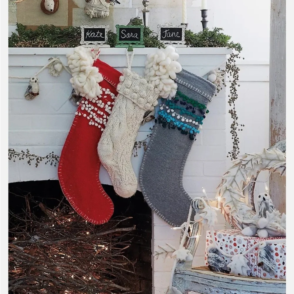 Anthropologie Garland FELTED OWL Leaves Holiday Wool Neutral Ivory Rope 6' NWT